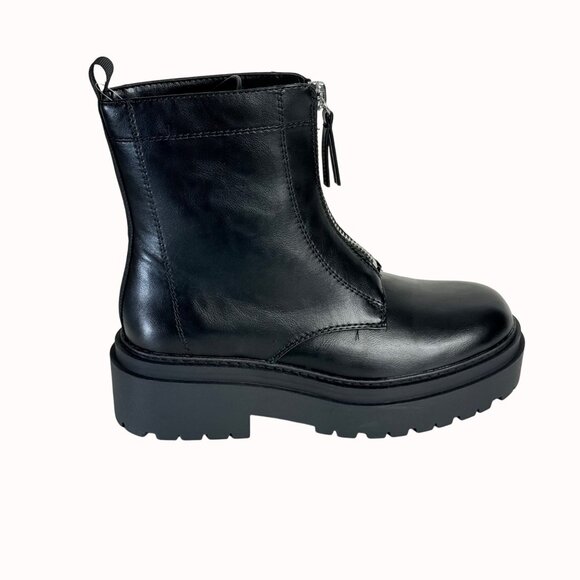 Edgy Black Combat Ankle Boots Sz 8.5 Chunky Lug Platform Front Zipper Biker Goth - Picture 16 of 16